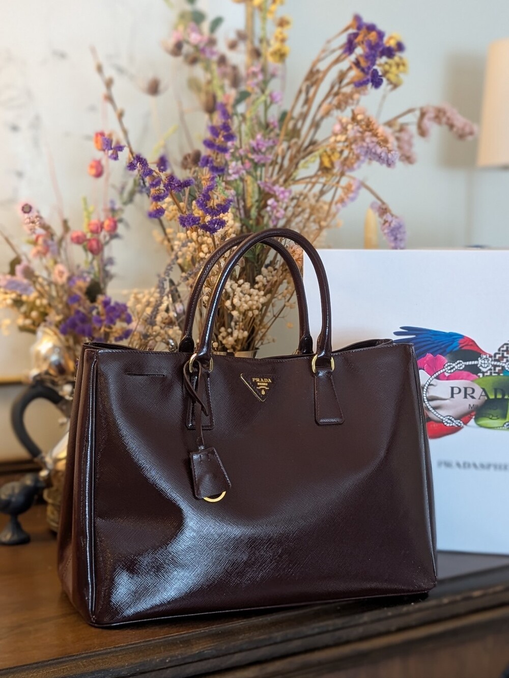 Prada Saffiano Lux Large Galleria Tote Bag – Dark burgundy
